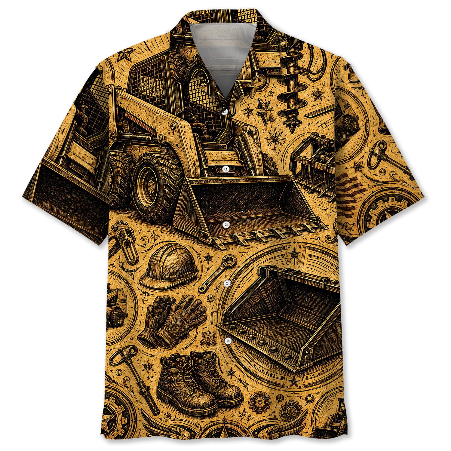 Skid Steer Operator Vintage Art Hawaiian Shirt for Construction Workers